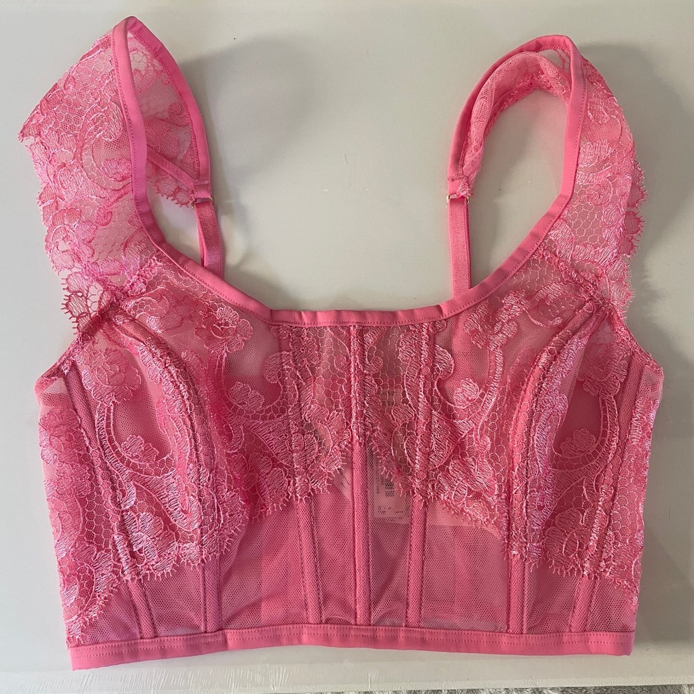 Victorias Secret Pink Lace Corset Bralette sz Small Whimsygoth Coquette Lingerie